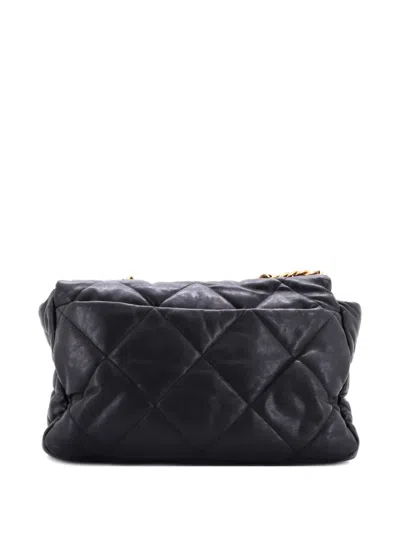 Pre-owned Chanel 19 Flap Bag Quilted Leather Maxi Crossbody Bag In Black