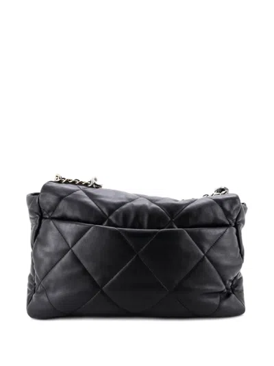 Pre-owned Chanel 19 Flap Bag Quilted Leather Maxi Crossbody Bag In Black