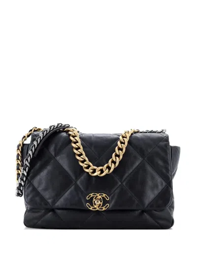 Pre-owned Chanel 19 Flap Bag Quilted Leather Maxi Crossbody Bag In Black