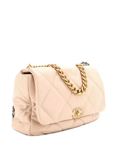 Pre-owned Chanel 19 Flap Bag Quilted Leather Maxi Crossbody Bag In Neutral