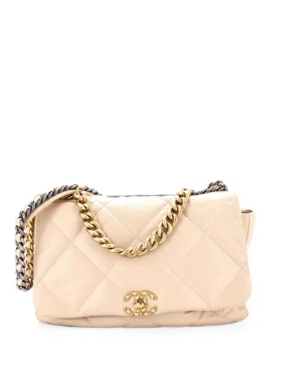 Pre-owned Chanel 19 Flap Bag Quilted Leather Maxi Crossbody Bag In Neutrals