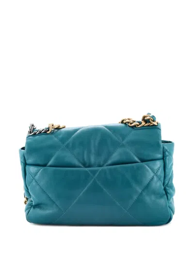 Pre-owned Chanel 19 Flap Bag Quilted Leather Medium Crossbody Bag In Blue