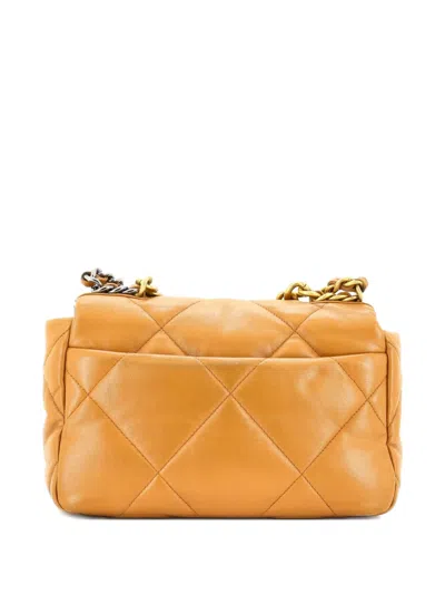 Pre-owned Chanel 19 Flap Bag Quilted Leather Medium Crossbody Bag In Brown