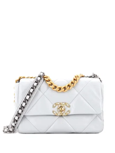 Pre-owned Chanel 19 Flap Bag Quilted Leather Medium Crossbody Bag In Gray