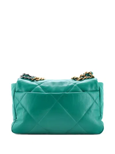 Pre-owned Chanel 19 Flap Bag Quilted Leather Medium Crossbody Bag In Green