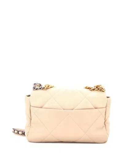 Pre-owned Chanel 19 Flap Bag Quilted Leather Medium Crossbody Bag In Neutral