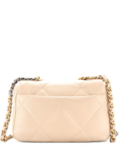 Pre-owned Chanel 19 Flap Bag Quilted Leather Medium Crossbody Bag In Neutral