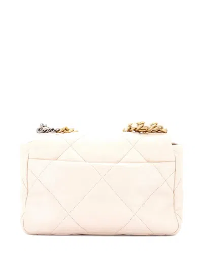 Pre-owned Chanel 19 Flap Bag Quilted Leather Medium Crossbody Bag In Neutral