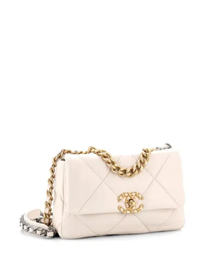 Pre-owned Chanel 19 Flap Bag Quilted Leather Medium Crossbody Bag In Neutral