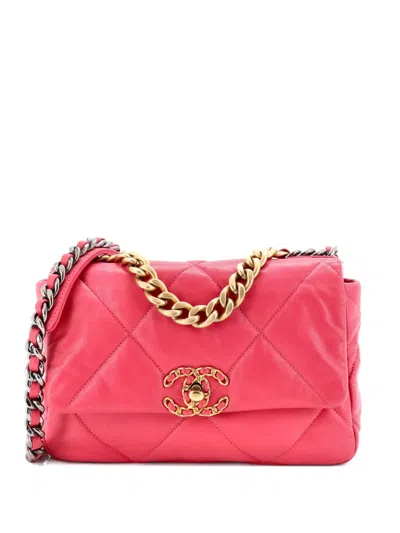 Pre-owned Chanel 19 Flap Bag Quilted Leather Medium Crossbody Bag In Pink