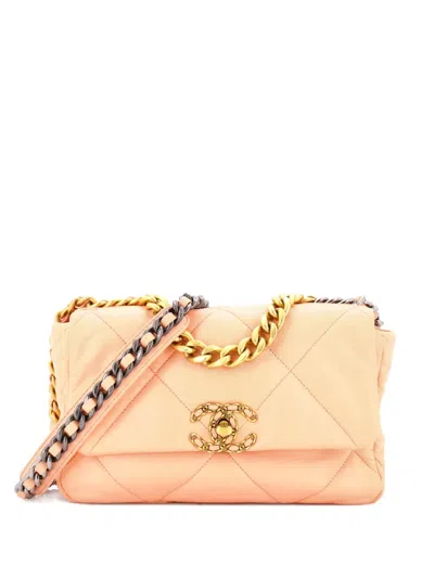 Pre-owned Chanel 19 Flap Bag Quilted Leather Medium Crossbody Bag In Pink