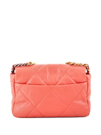 Pre-owned Chanel 19 Flap Bag Quilted Leather Medium Crossbody Bag In Pink