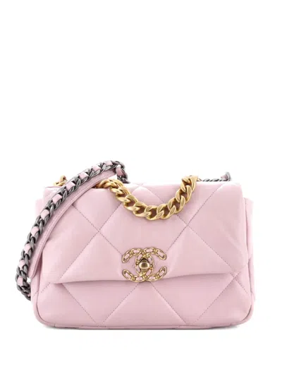 Pre-owned Chanel 19 Flap Bag Quilted Leather Medium Crossbody Bag In Pink