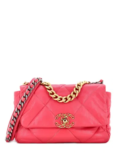 Pre-owned Chanel 19 Flap Bag Quilted Leather Medium Crossbody Bag In Pink