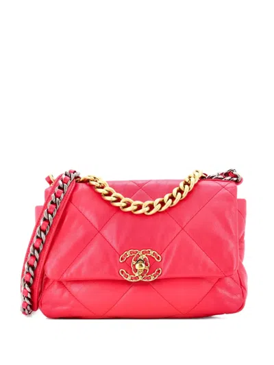 Pre-owned Chanel 19 Flap Bag Quilted Leather Medium Crossbody Bag In Pink