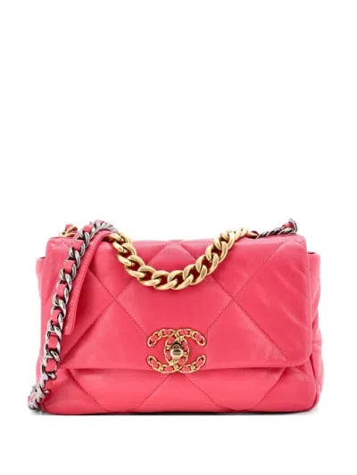 Pre-owned Chanel 19 Flap Bag Quilted Leather Medium Crossbody Bag In Pink