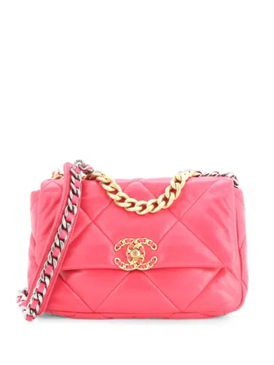Pre-owned Chanel 19 Flap Bag Quilted Leather Medium Crossbody Bag In Pink