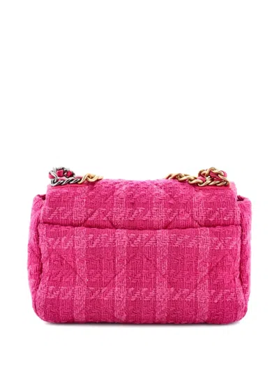 Pre-owned Chanel 19 Flap Bag Quilted Tweed Medium Crossbody Bag In Pink