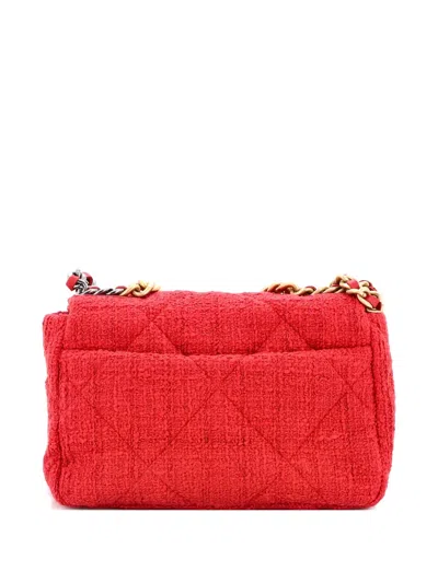 Pre-owned Chanel 19 Flap Bag Quilted Tweed Medium Crossbody Bag In Red