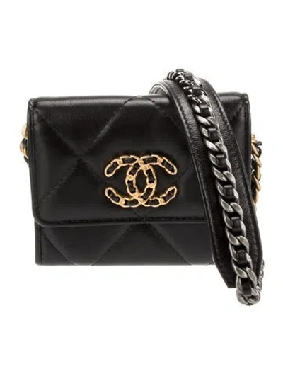 Pre-owned Chanel 19 Flap Coin Purse W/ Chain In Black