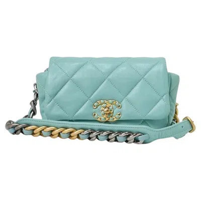 Pre-owned Chanel 19 Flap Mini Fanny Pack Tiffany In Blue