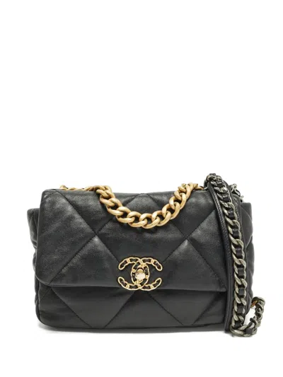 Pre-owned Chanel 19 Flap Quilted Tote Bag In Black