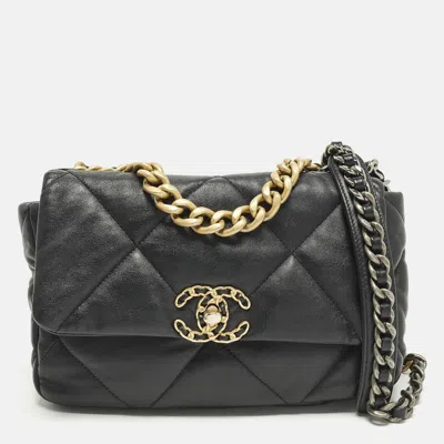 Pre-owned Chanel 19 Flap Small Black Quilted Leather Bag