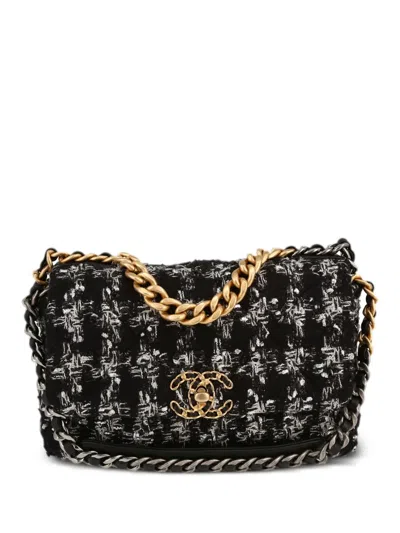 Pre-owned Chanel 19 Flap Tweed Two-way Shoulde Rbag In Silver