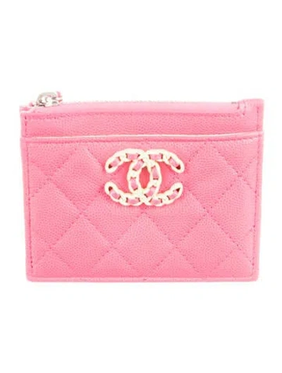 Pre-owned Chanel 19 Interlocking Cc Logo Wallet In Pink