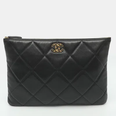 Pre-owned Chanel 19 Large Black Quilted Leather O Case Clutch