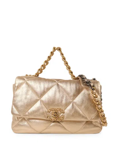 Pre-owned Chanel 19 Large Quilted Shoulder Bag In Gold