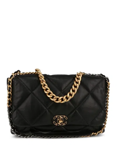 Pre-owned Chanel 19 Large Shoulder Bag In Black