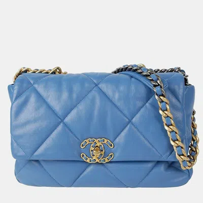 Pre-owned Chanel 19 Large Tote And Shoulder Bag In Blue