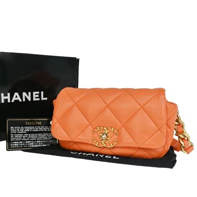 Pre-owned Chanel 19 Leather Shoulder Bag () In Orange