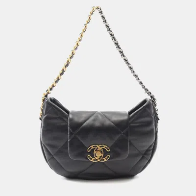 Pre-owned Chanel 19 Matelasse Hobo Shoulder Bag Lamb Leather Black Cc