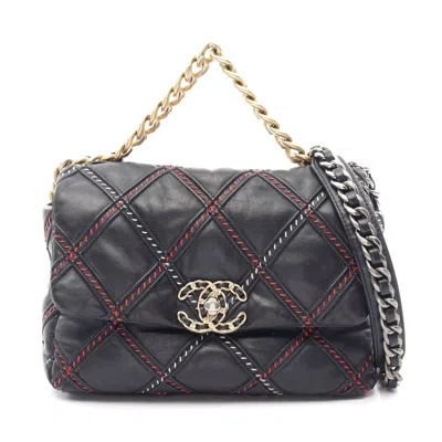 Pre-owned Chanel 19 Matelasse Lambskin Shoulder Bag In Blue