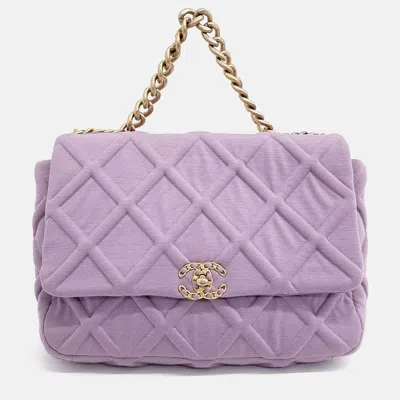 Pre-owned Chanel 19 Maxi Purple Fabric Flap Bag