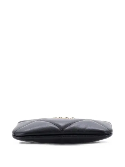 Pre-owned Chanel 19 O Case Quilted Lambskin Mini Pouch In Black