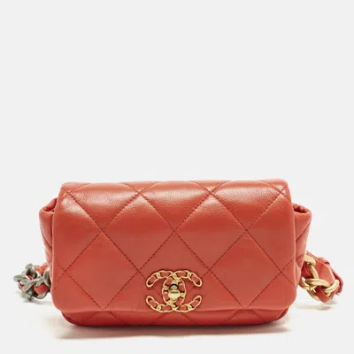 Pre-owned Chanel 19 Orange Quilted Leather Belt Bag