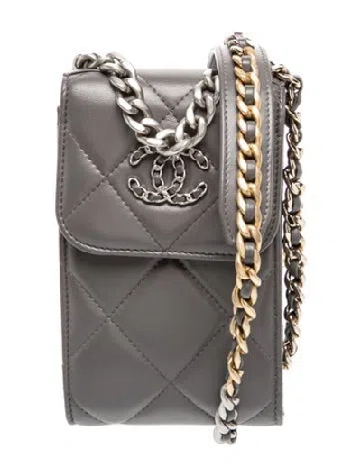 Pre-owned Chanel 19 Phone Case W/chain In Gray