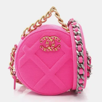 Pre-owned Chanel 19 Pink Jersey Round Clutch On Chain Shoulder Bag