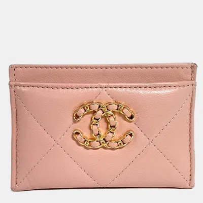 Pre-owned Chanel 19 Pink Leather Card Wallet
