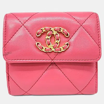 Pre-owned Chanel 19 Pink Leather Flap Wallet