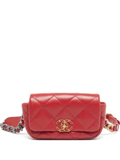 Pre-owned Chanel 19 Quilted Belt Bag In Red