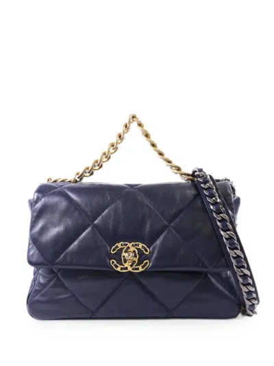 Pre-owned Chanel 19 Quilted Shoulder Bag In Blue
