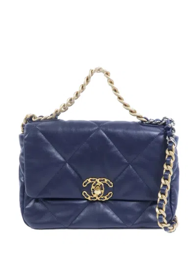 Pre-owned Chanel 19 Quilted Tote Bag In Blue