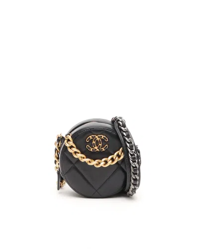 Pre-owned Chanel 19 Round Clutch Bag In Black