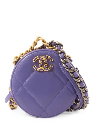 Pre-owned Chanel 19 Round Clutch Bag In Purple