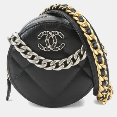 Pre-owned Chanel 19 Round Clutch Chain Shoulder Bag Leather Black