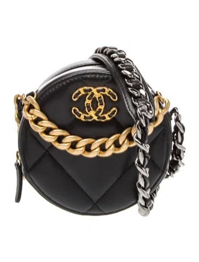Pre-owned Chanel 19 Round Clutch W/ Chain In Black